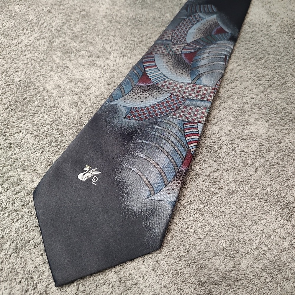 Don Loper Beverly Hills Men Dress Tie Silk Blend Made In USA Navy Blue Geometric